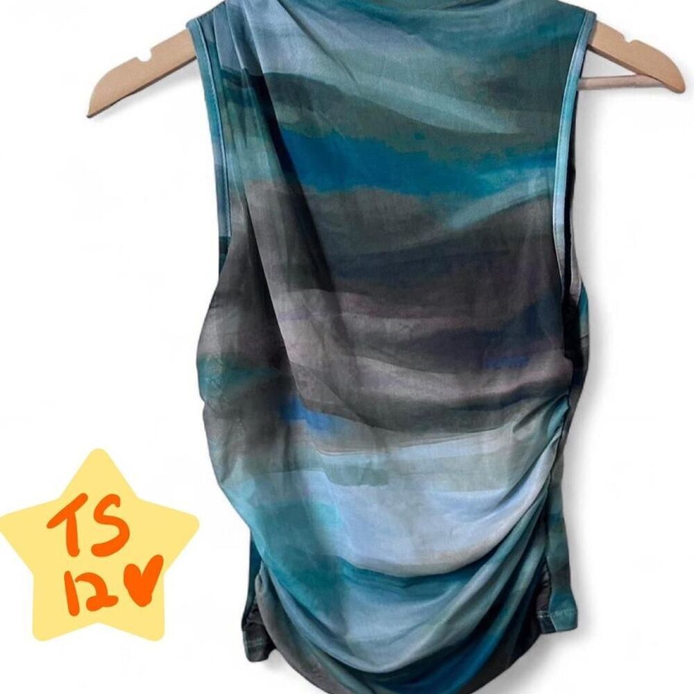 Green Mesh Marble Print Top